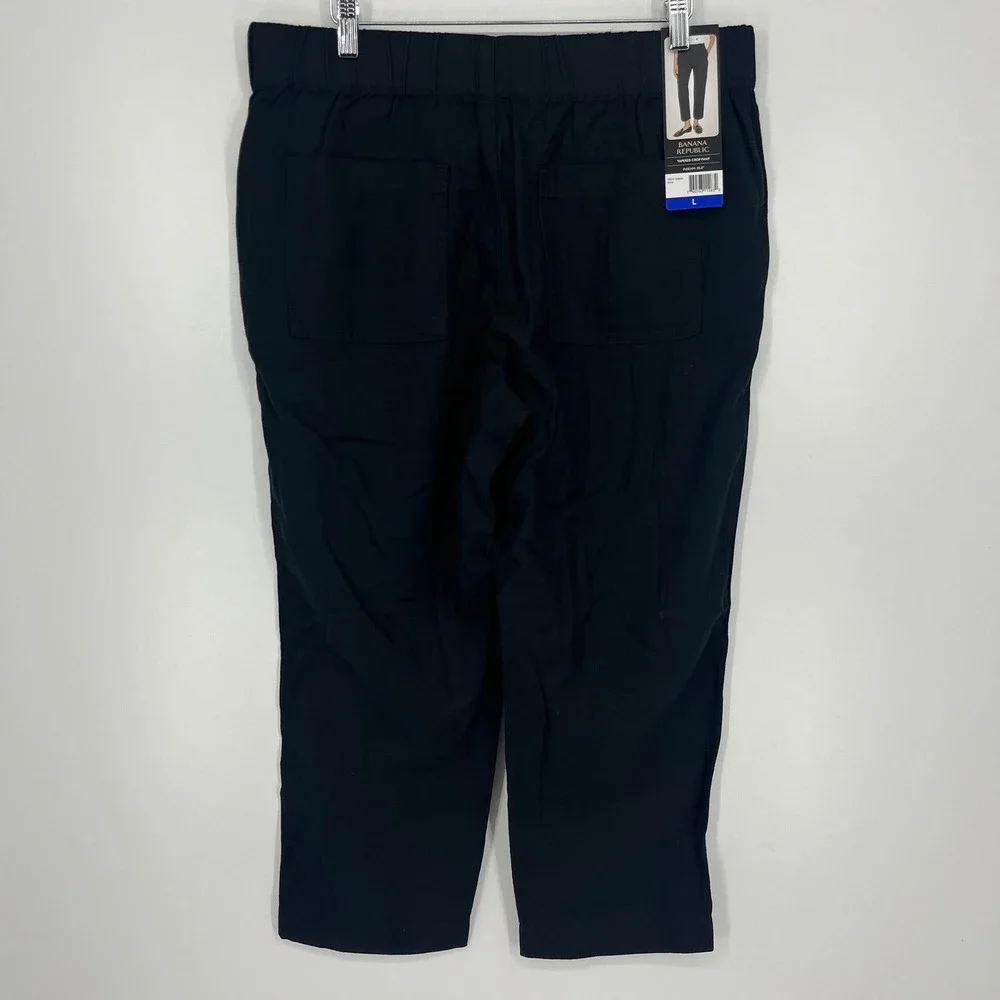 Banana Republic Womens Tapered Crop Pant Black Lyocell Linen Cotton Large NWT